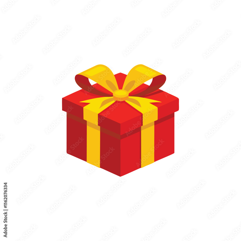 Red Gift Box with Yellow Bow isolated flat vector illustration on white background. Red Gift Box with Yellow Bow isolated flat vector illustration on white background.
