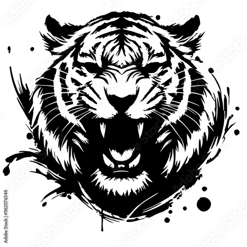 Wallpaper Mural Tiger face silhouette with abstract ink strokes Torontodigital.ca