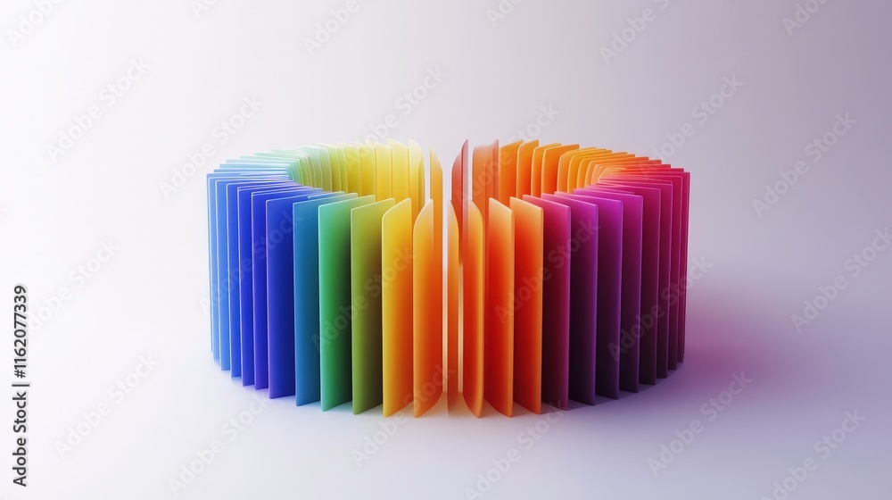 A vibrant, circular arrangement of colored sheets creates a visually striking display, showcasing a gradient from purple to yellow, emphasizing creativity and design. A vibrant, circular arrangement of colored sheets creates a visually striking display, showcasing a gradient from purple to yellow, emphasizing creativity and design.