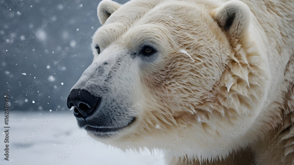 A solitary polar bear standing on a melting ice floe, with distant glaciers in the background, symbolizing climate change,Generative Ai
