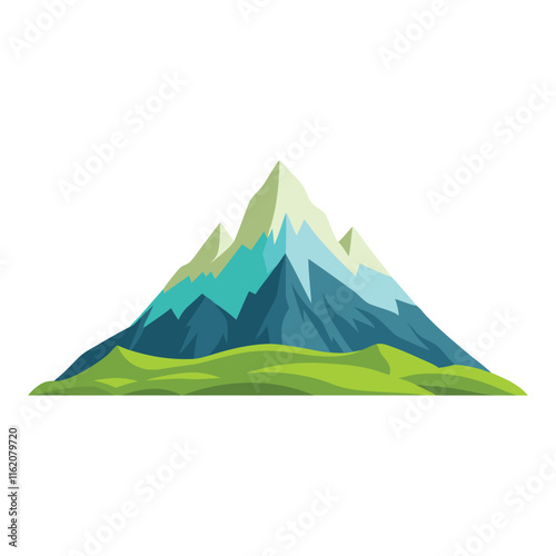 Landscape with majestic mountain peak isolated flat vector illustration on white background