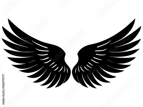 angel wings black silhouette vector, Simple silhouette Design vector icon with white background	