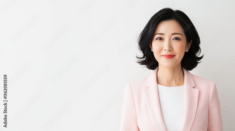 A professional woman stands confidently, dressed in a light pink blazer against a minimalist background, exuding poise and approachability. A professional woman stands confidently, dressed in a light pink blazer against a minimalist background, exuding poise and approachability.