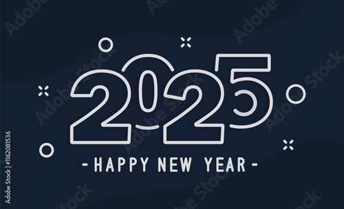 2025 text logo design with white outline on dark blue background, 2025 Happy New Year design vector, eps 10 vector illustration