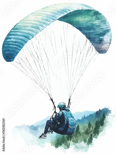 Isolated minimalist design of paragliding adventure. T-shirt design. Clothing design template