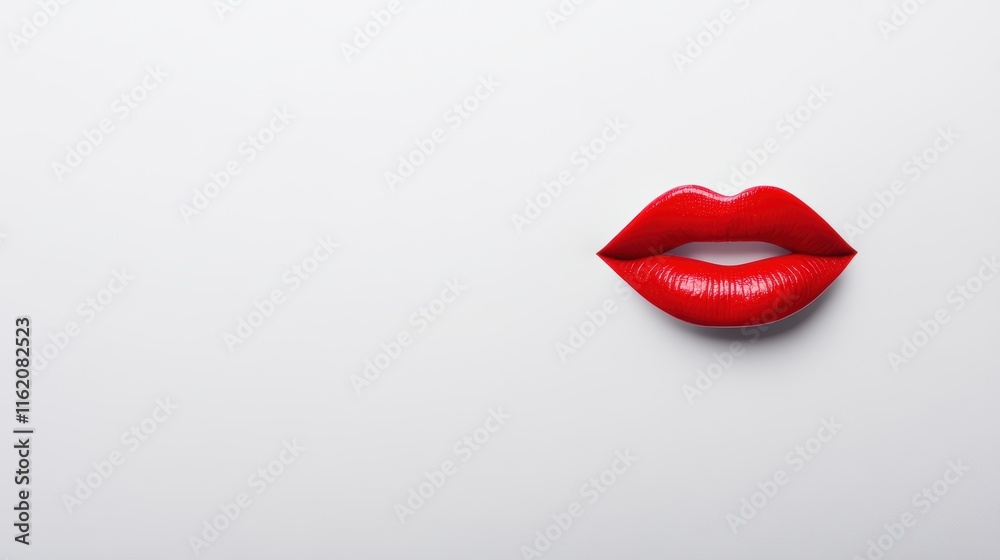 Fototapeta premium Red lipstick mark kiss Over white Studio Background