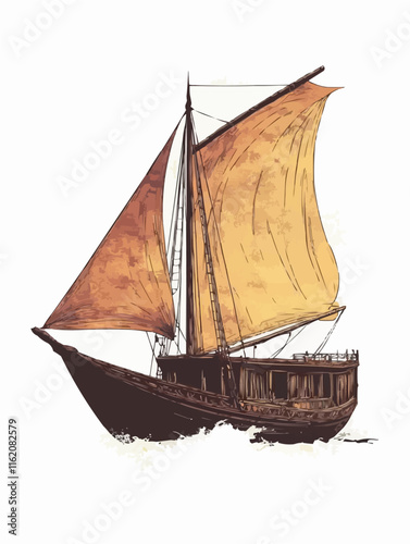 Isolated Phinisi ship illustration