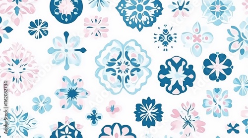 Delicate Floral Pattern Blue and Pink Blossoms