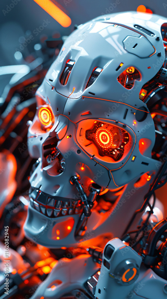 Fototapeta premium Mechanized Mortality: A Skull of the Future