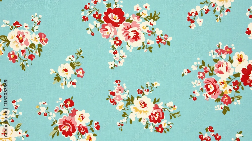 Fototapeta premium Delicate Vintage Floral Pattern on Teal Background