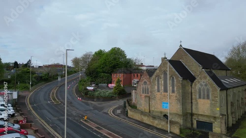 High Angle view of Central Metropolitan Borough of Dudley Town West Midlands, England United Kingdom. May 4th, 2024, Aerial Footage Was Captured With Drone's Camera From Medium High Altitude. photo