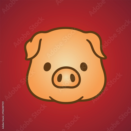 Pig icon with line art style cute fat pig head simple illustration