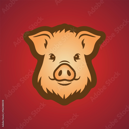 Pig icon with line art style pig head simple illustration