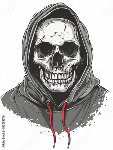 illustration skull in a hoodie with white background. Vector for t-shirt design template. Print template. Isolated skull