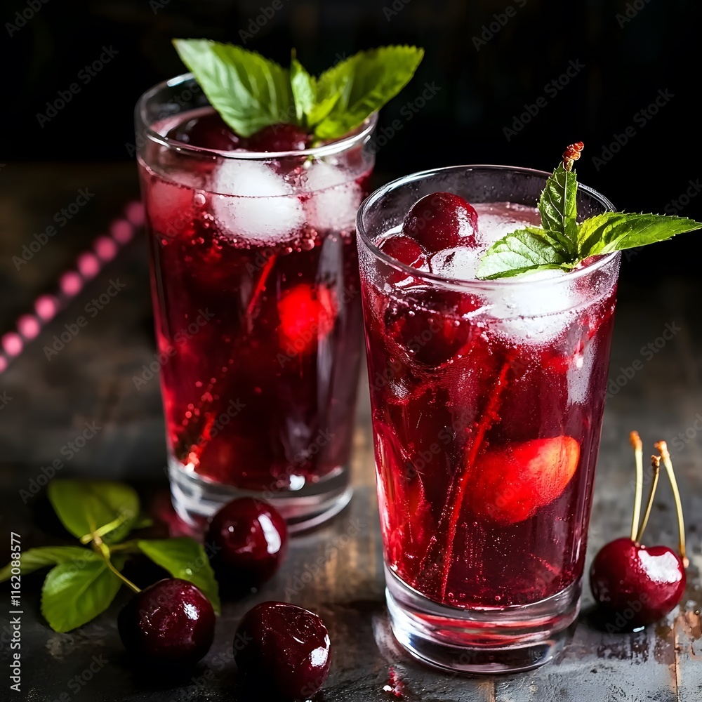 Fresh Cherry Cocktail Drink. Red Fruit Berry Juice Fresh Cherry Cocktail Drink. Red Fruit Berry Juice