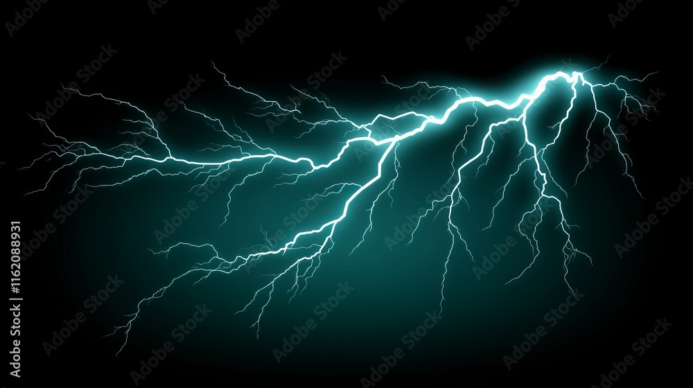 Fototapeta premium Electric Storm Teal Lightning Flash Across Dark Sky