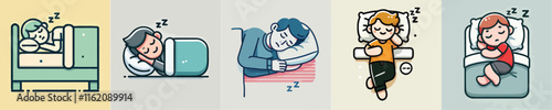 Vector collection of characters of a person sleeping soundly