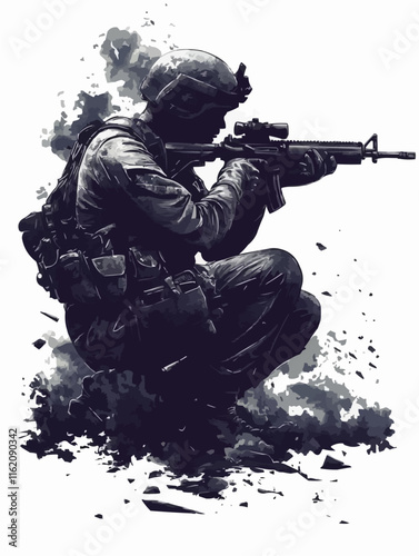 Soldier with a gun illustration.