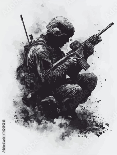 Soldier with a gun illustration.