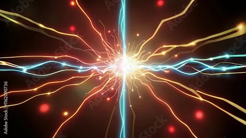 Radial dynamic beams, neon glare with bright flash, 3-d animation, digital art 

