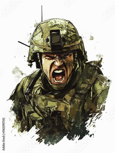 Illustration of soldier wearing camouflage uniform. Army illustration