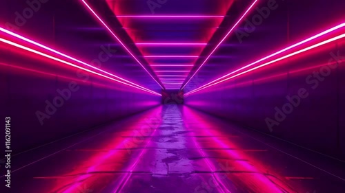 Illuminated  corridor with glowing neon lines, modern architecture, vibrant design, 3d animation