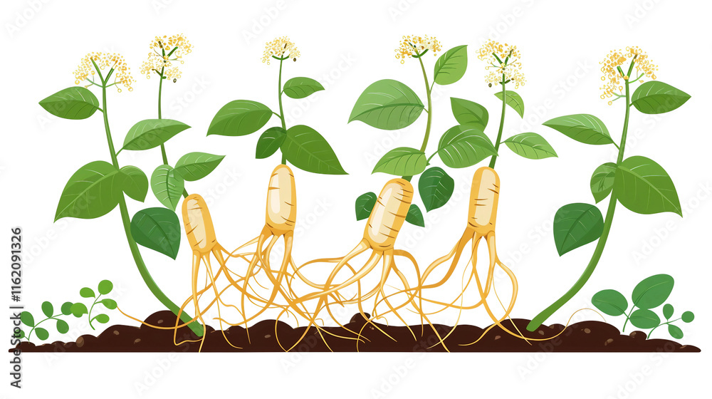 © Pasinee - Ginseng herbal logo on transparent background, a vector design perfect for branding herbal remedies, wellness drinks, and medicinal products, highlighting natural healing and alternative medicine.