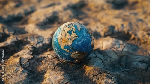 Globe earth on dry ground symbolizing drought and the importance of environmental protection, globe, earth, dry photo