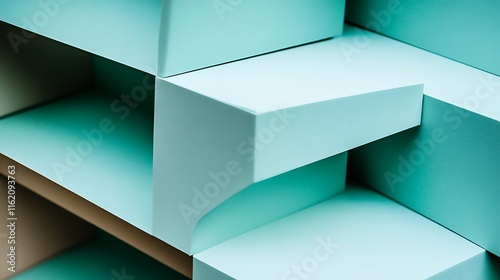 Abstract teal and beige geometric shapes composition