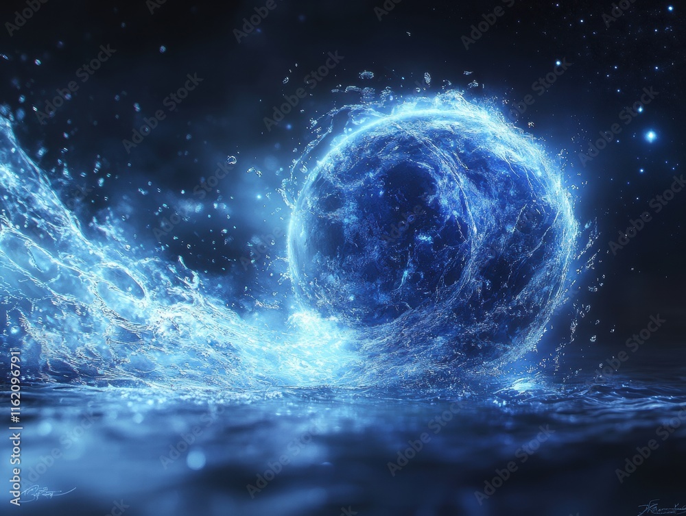 Obraz premium Ocean planet collision earth's continents in cosmic turmoil