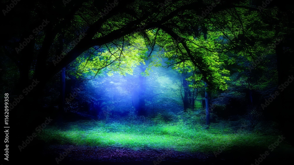 Enchanting Moonlight Forest Path, Mystical Scene Enchanting Moonlight Forest Path, Mystical Scene