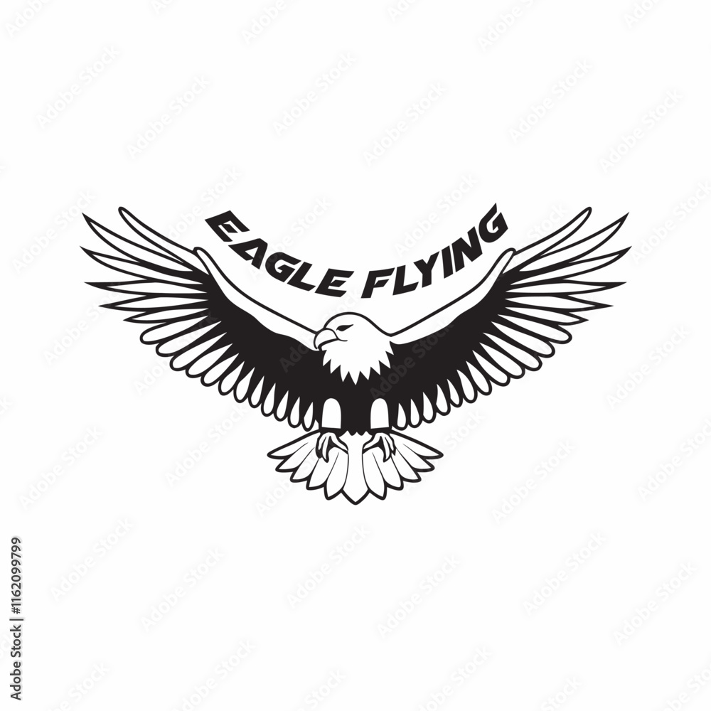 Fototapeta premium flying hunting bald eagle black silhouette illustration design.
