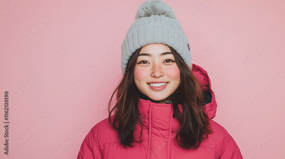 パステルカラーの背景と自然光で撮影された日本人女性スノーボーダー パステルカラーの背景と自然光で撮影された日本人女性スノーボーダー