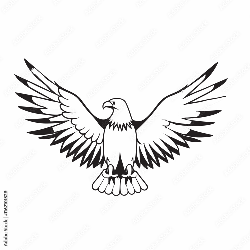 Fototapeta premium flying hunting bald eagle black silhouette illustration design.