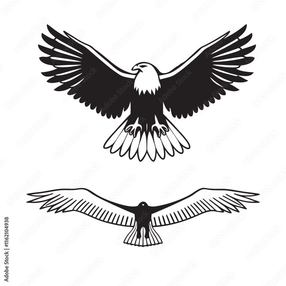 Obraz premium flying hunting bald eagle black silhouette illustration design.
