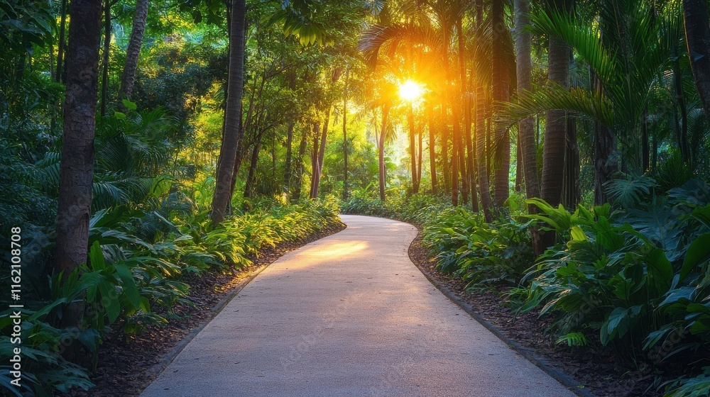 Sunlight breaks through the trees, casting a warm glow on a serene pathway bordered by lush foliage, inviting exploration and reflection in nature Sunlight breaks through the trees, casting a warm glow on a serene pathway bordered by lush foliage, inviting exploration and reflection in nature
