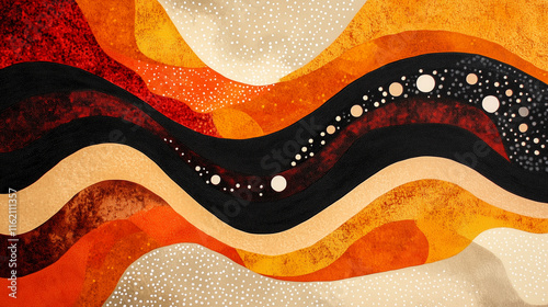 Wallpaper Mural Modern Aboriginal-inspired art with winding path and dotted waves Torontodigital.ca