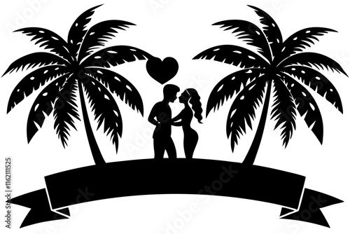 silhouette of a person with a palm tree