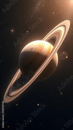Stunning View of Planet Saturn Surrounded by Rings and Celestial Bodies in Space Photography for Astronomy and Science Themes PHONE WALLPAPER