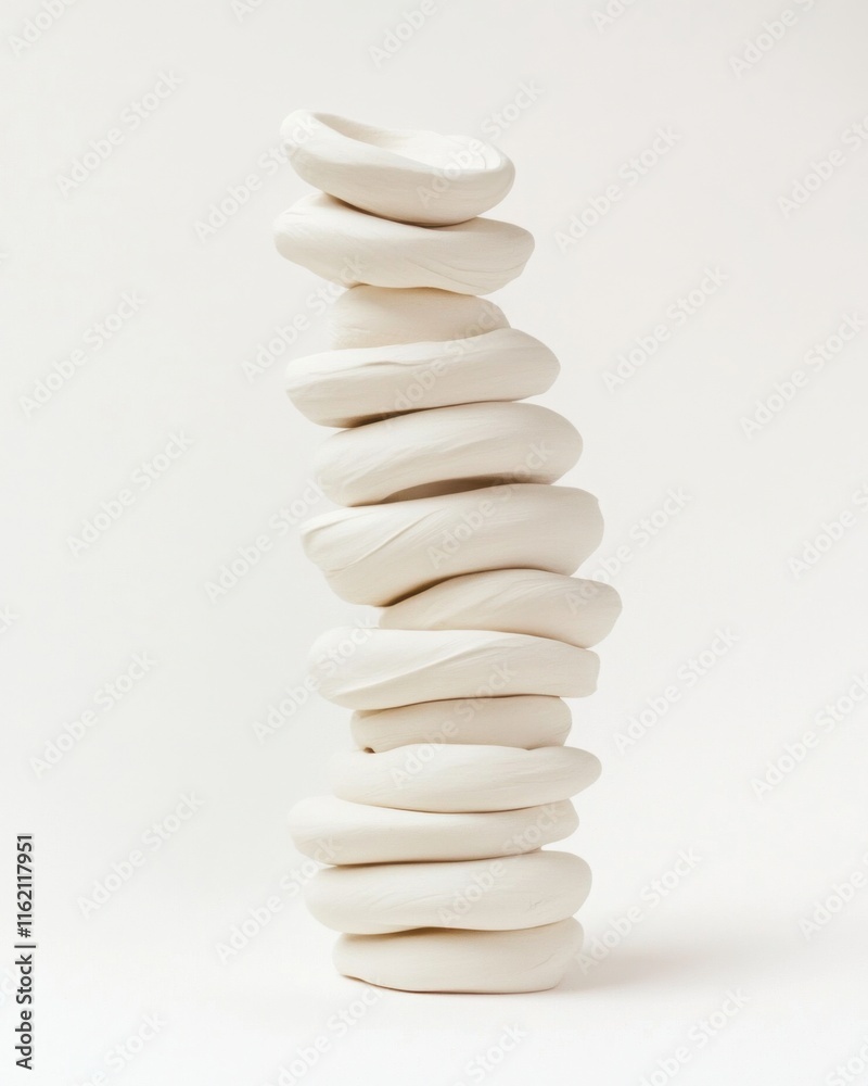 A minimalist stack of white clay stones on a soft background, symbolizing balance and tranquility. A minimalist stack of white clay stones on a soft background, symbolizing balance and tranquility.