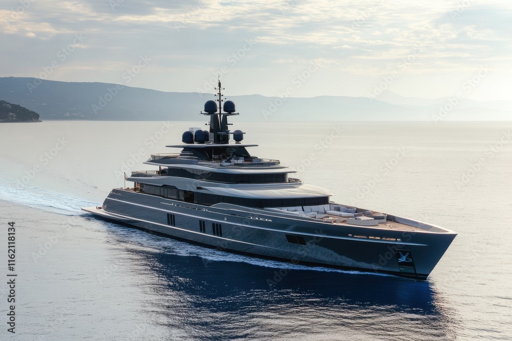 Obraz premium A luxurious yacht gliding through calm waters, showcasing elegant design and sophistication.