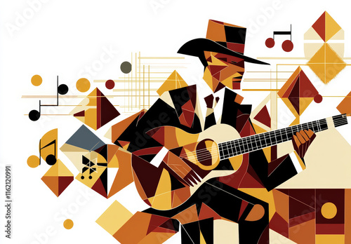 Colorful Cubist Jazz Music Art with Guitar Player photo