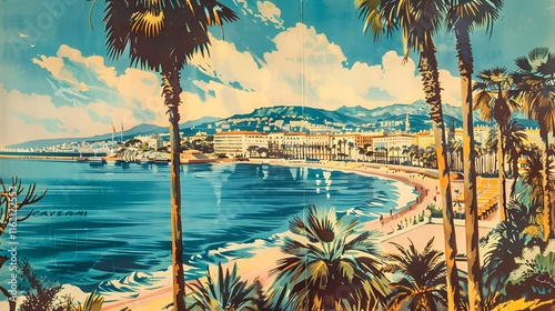 illustration of Cannes, France poster photo