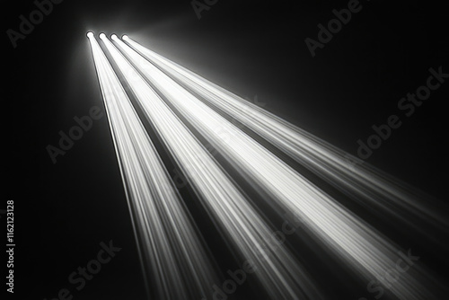 Three parallel beams of light converge from a dark background, creating a striking visual effect.