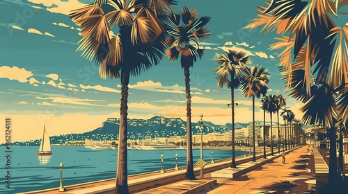 illustration of Cannes, France poster