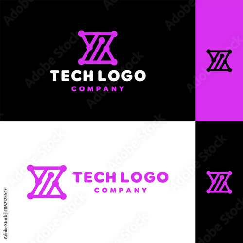 Letter X Monoline Logo Technology Design Digital Vector Graphic Symbol For Business