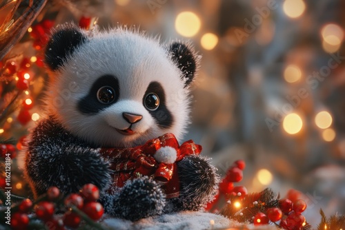 Celebrate Christmas with cute fluffy panda party.