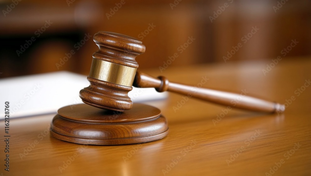 A wooden gavel on a desk, symbolizing justice and legal proceedings. A wooden gavel on a desk, symbolizing justice and legal proceedings.