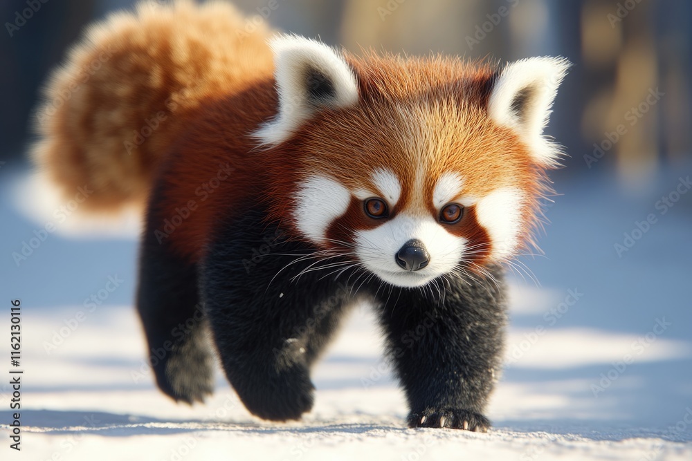 Fototapeta premium Red panda walking in fluffy cuteness.