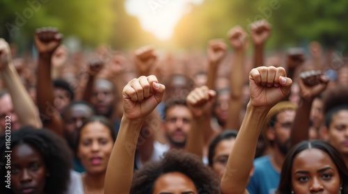 Fists of various people raised upwards
Concepts of society, diversity and democracy photo